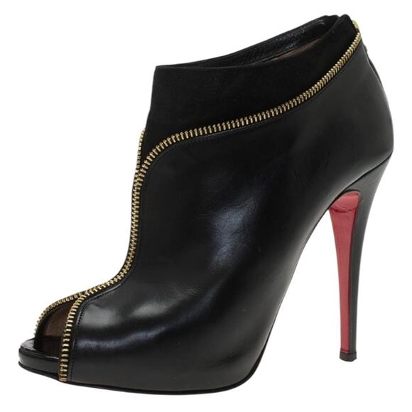 Christian Louboutin Col Zippe Boots Black Leather Stiletto Zip Boots Size 37.5 - Picture 15 of 15